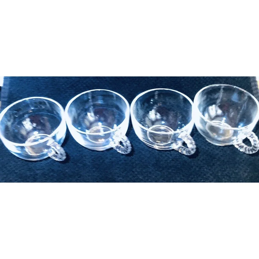 Vintage Teacups Set‎ Of 4 Clear Ringed Handle Serving Hot Cocoa Coffee Tea Party